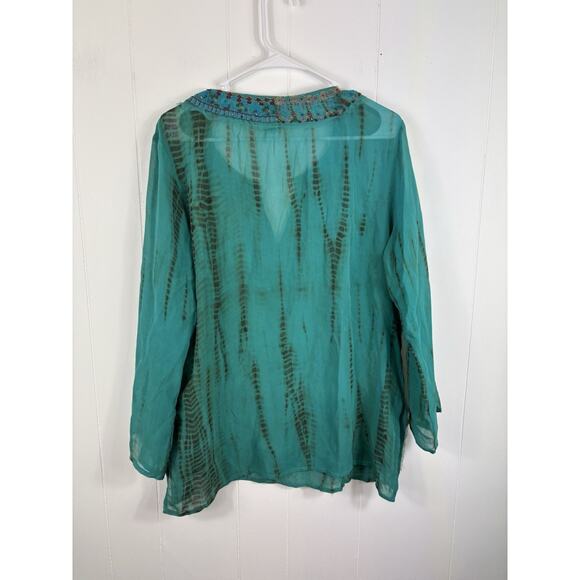 Chicos Women’s Embroidered Silk Beaded Tunic Grandma Preppy Tropical Beach Sz L - Picture 5 of 7